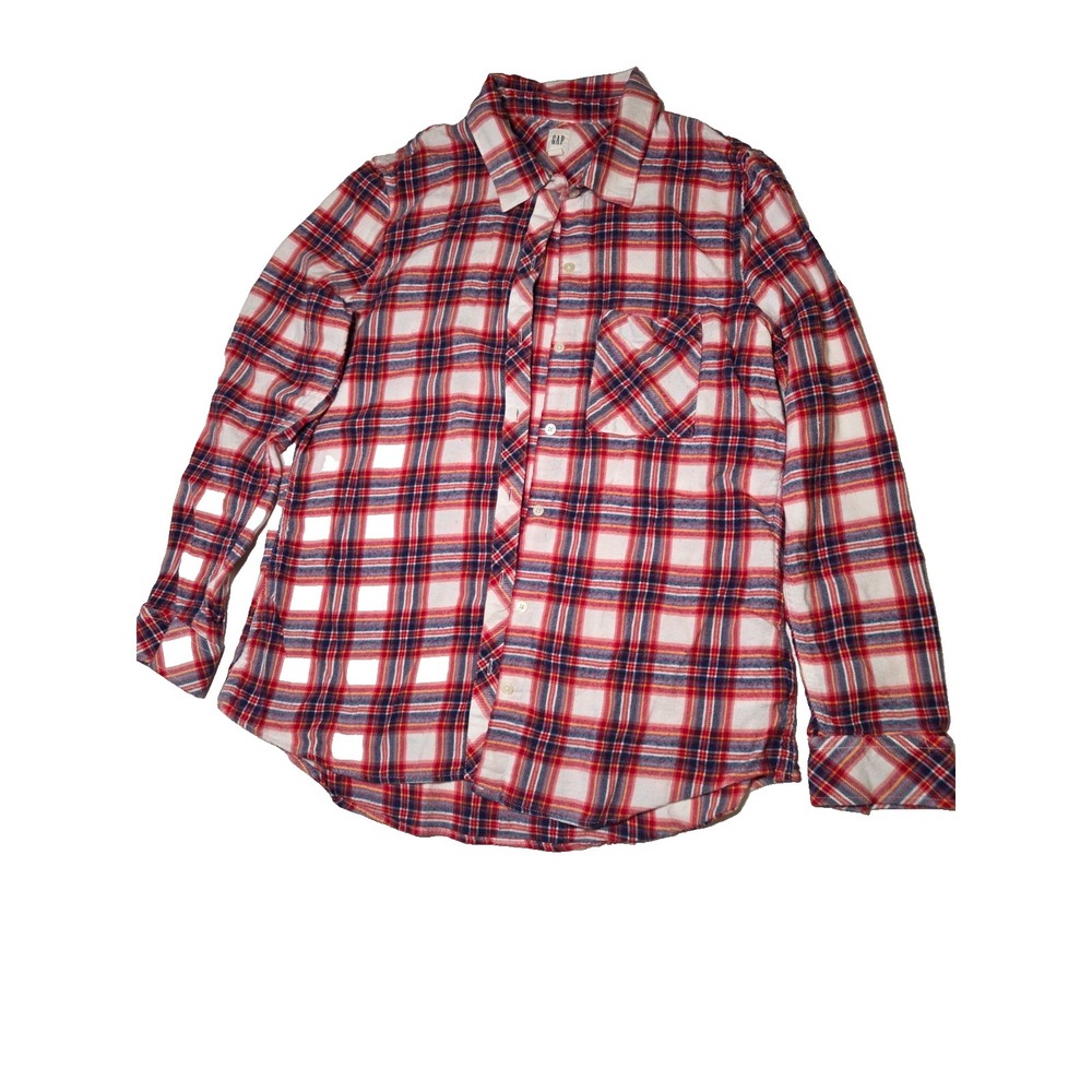 GAP Shirt Womens Large Multicolor Plaid Soft Flannel Logo Cotton Button Up